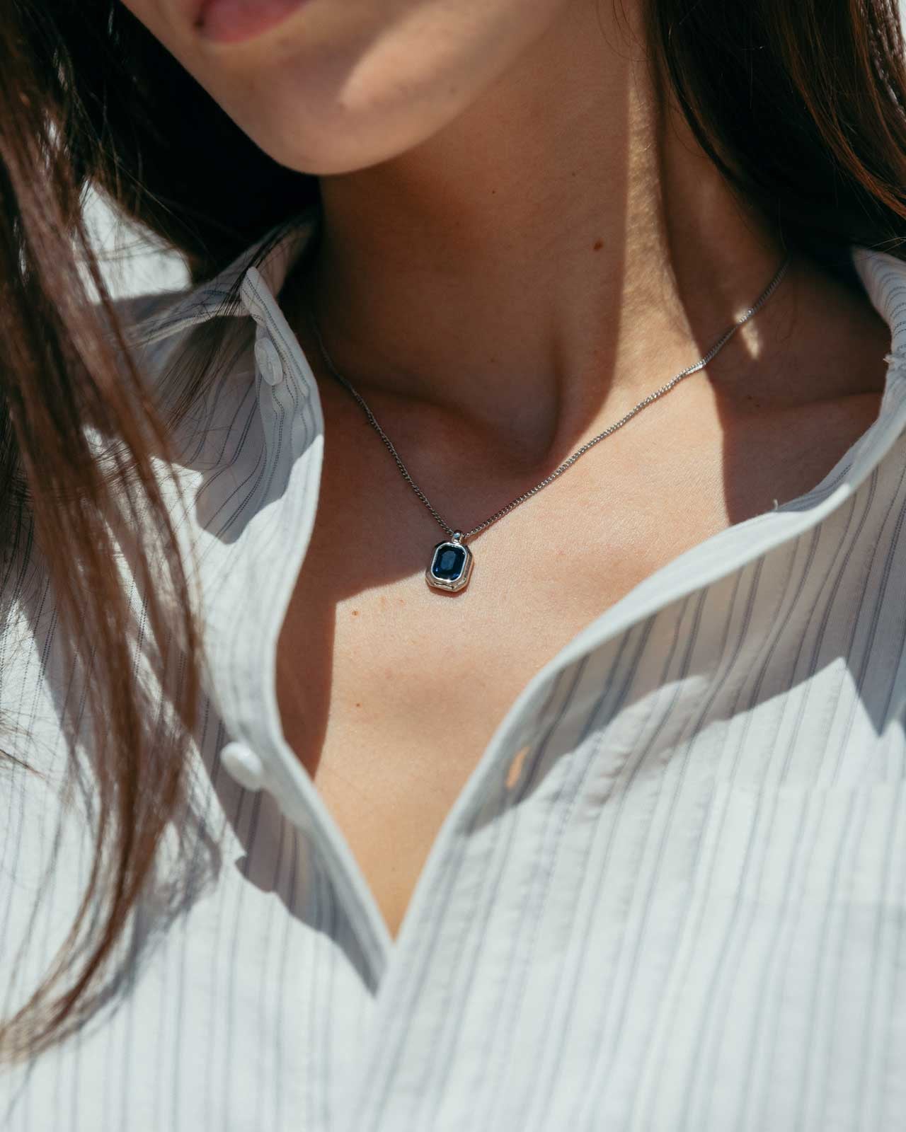 Idris Necklace, Navy/Silver