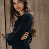 Ezra Ribbed Henley, Black