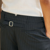 Gerard Pinstripe Trousers, Black